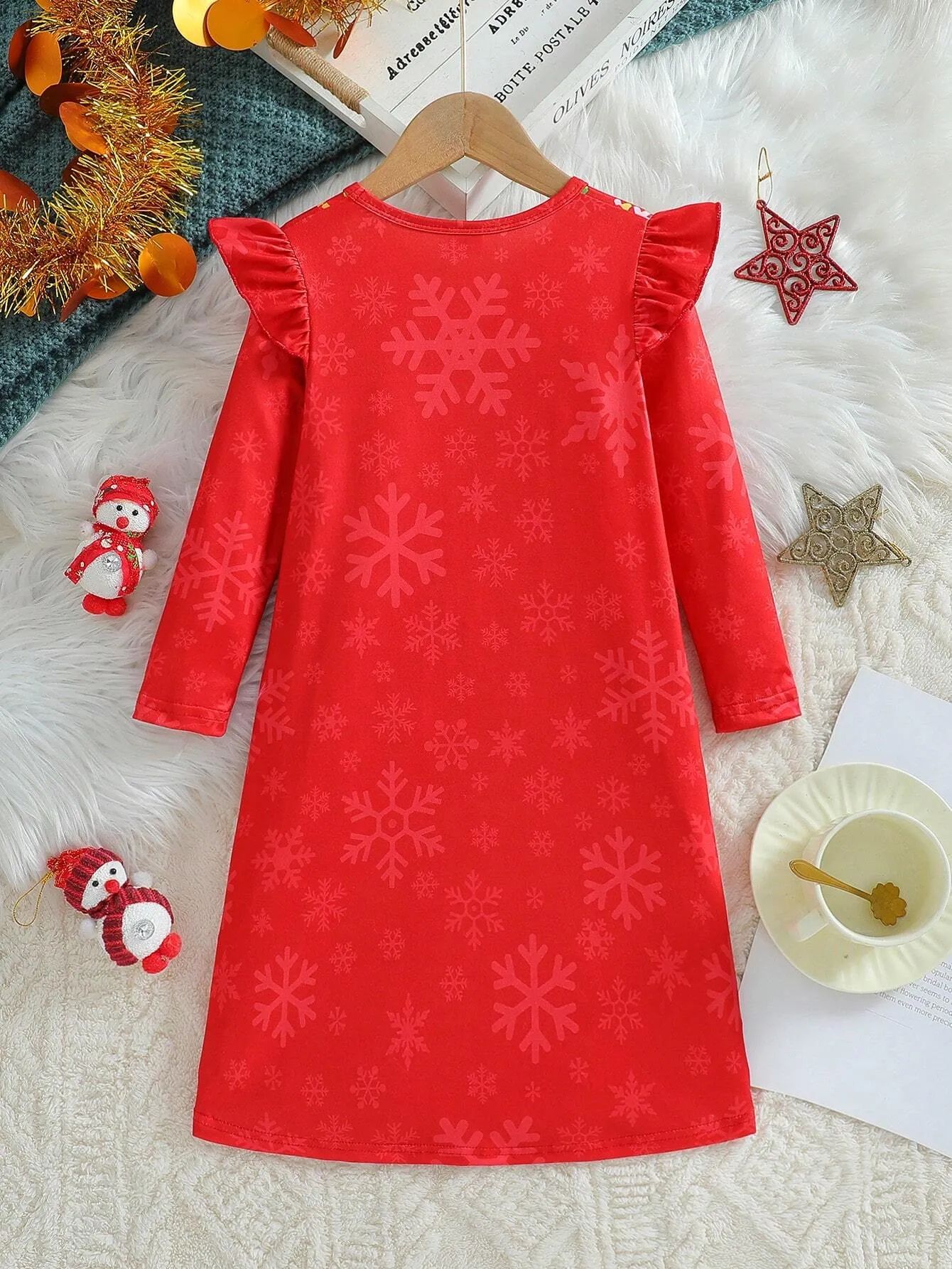 2024 Girls Toddler Cartoon Christmas Element Long Sleeve Dress Spring Autumn Young Girl Dress Rompers