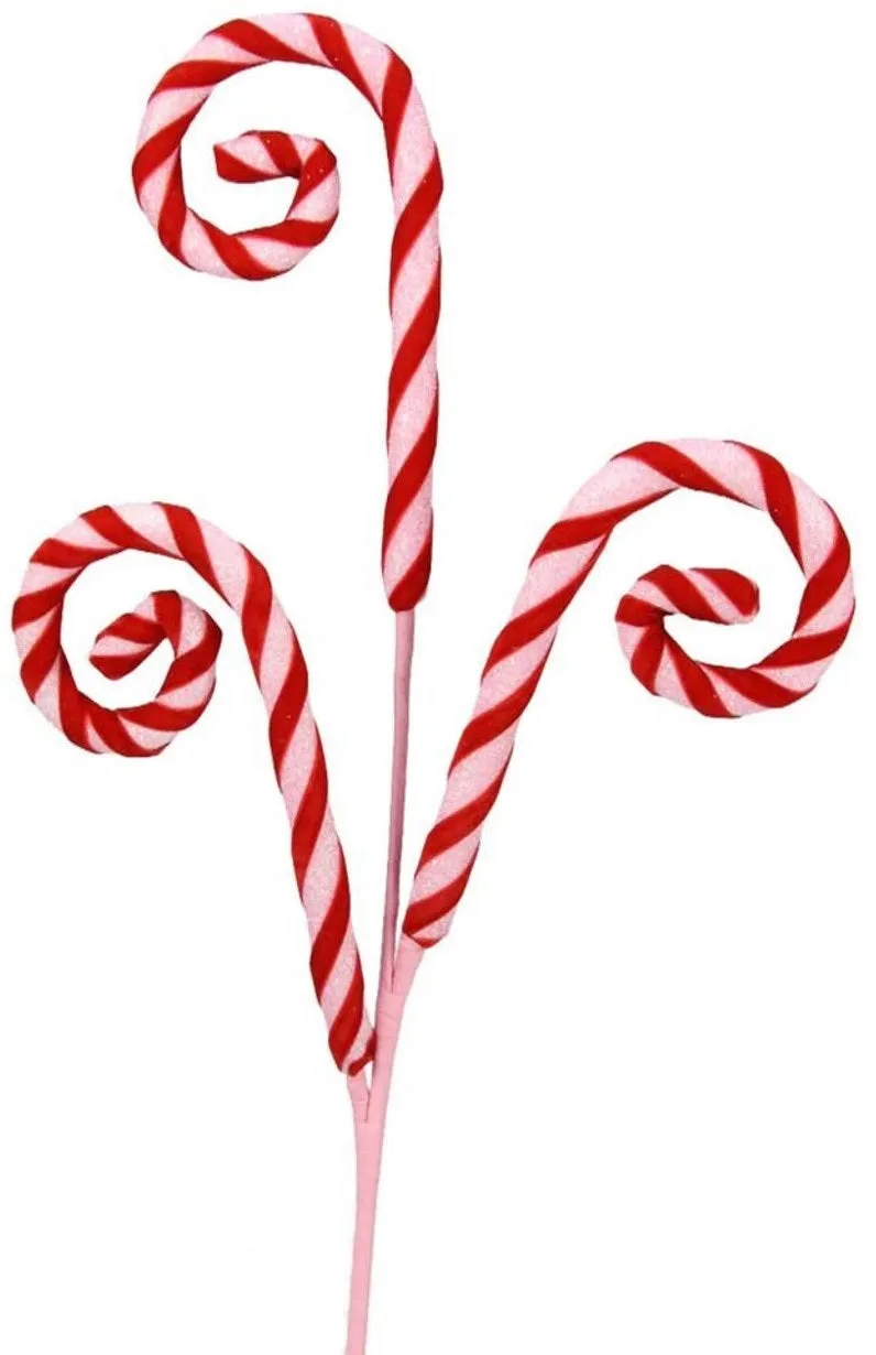 29" Foil Glitter Red and Light Pink Candy Cane Pick Spray