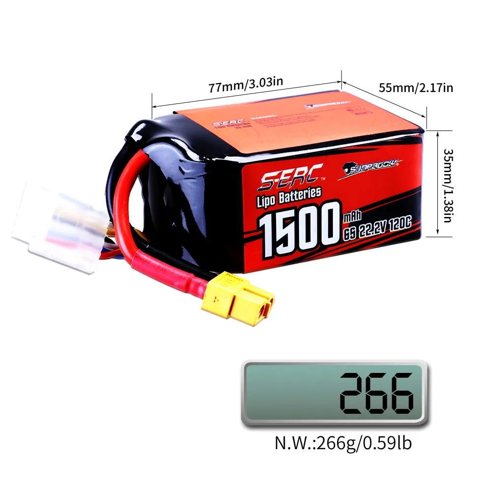 2pcs 22.2V 6S Lipo Battery 1100mAh 1300mAh 1500mAh 120C Soft Pack with XT60 Plug