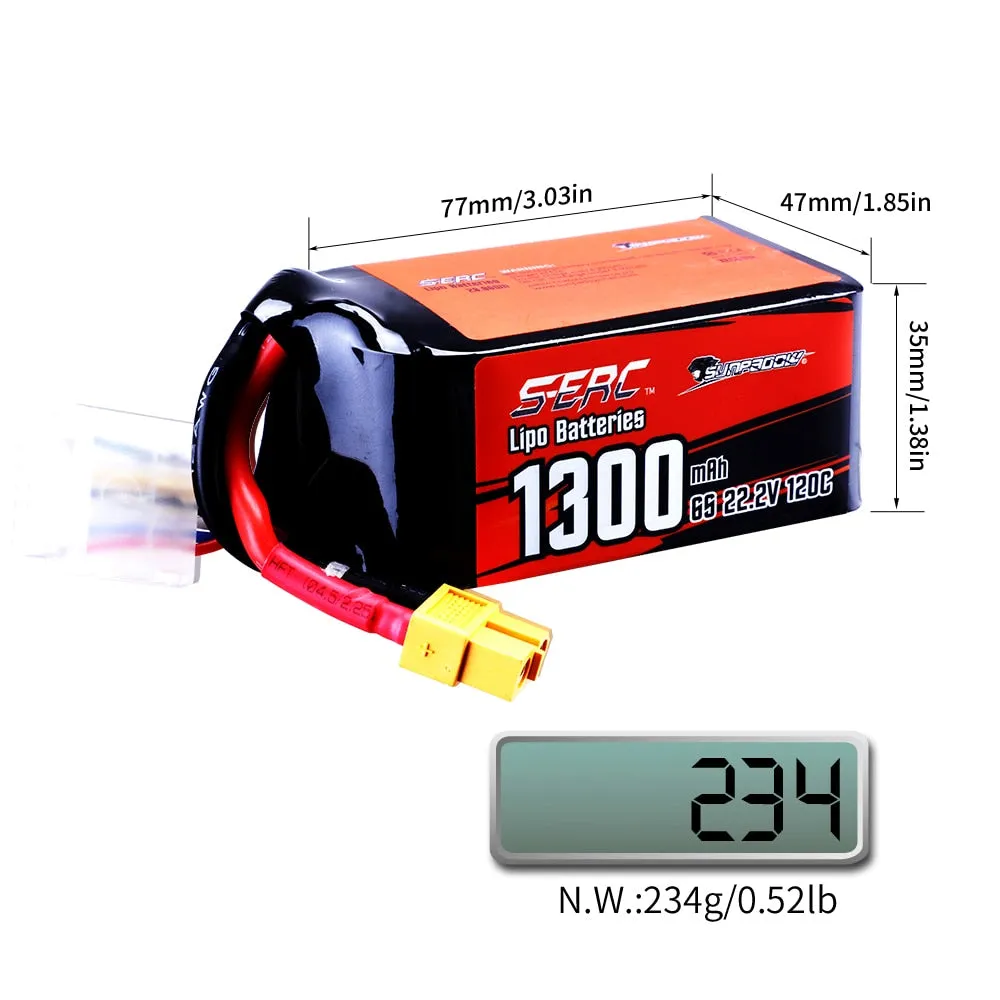 2pcs 22.2V 6S Lipo Battery 1100mAh 1300mAh 1500mAh 120C Soft Pack with XT60 Plug