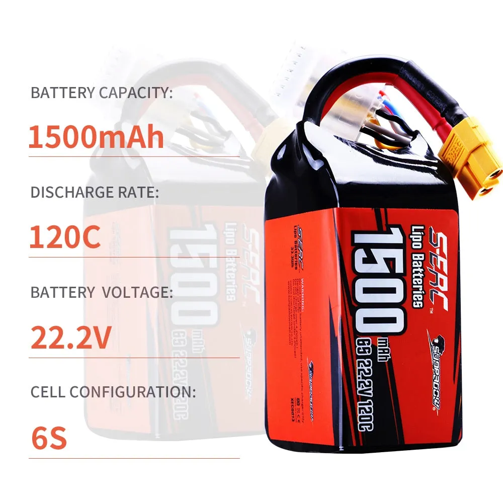 2pcs 22.2V 6S Lipo Battery 1100mAh 1300mAh 1500mAh 120C Soft Pack with XT60 Plug