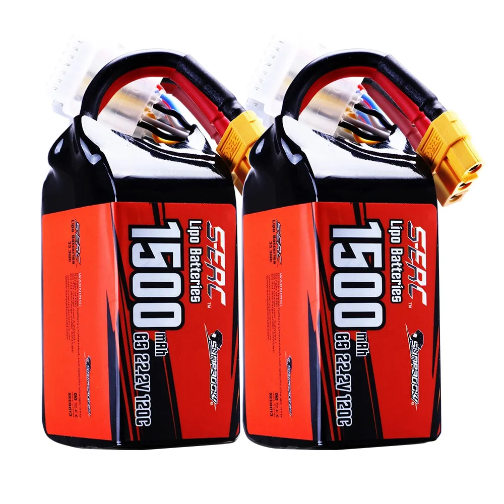 2pcs 22.2V 6S Lipo Battery 1100mAh 1300mAh 1500mAh 120C Soft Pack with XT60 Plug