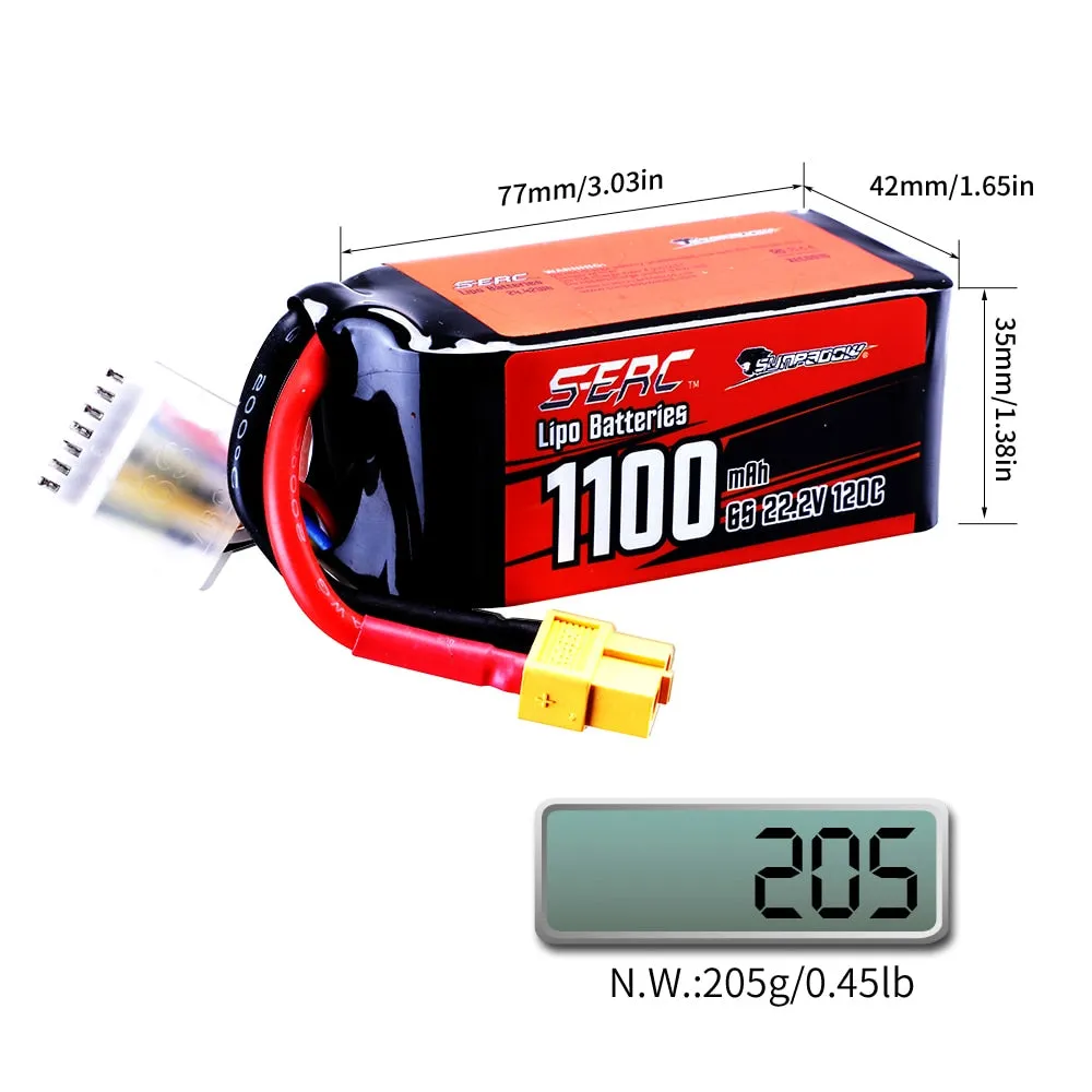 2pcs 22.2V 6S Lipo Battery 1100mAh 1300mAh 1500mAh 120C Soft Pack with XT60 Plug