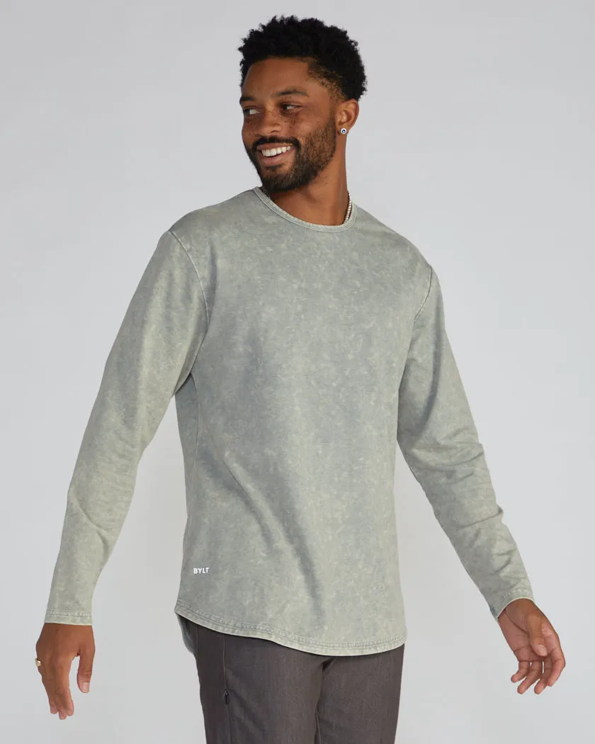 Acid Wash Drop-Cut Long Sleeve