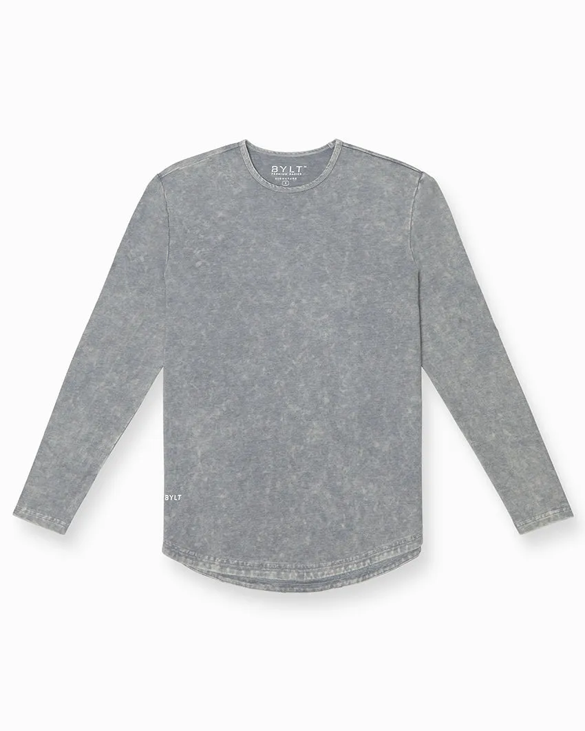 Acid Wash Drop-Cut Long Sleeve