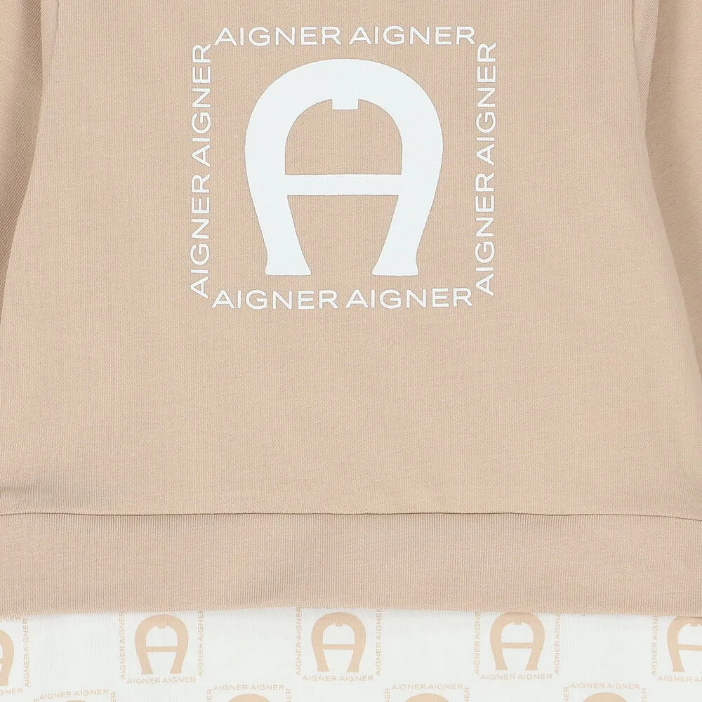 Aigner Grower All Over Logo Beige & White