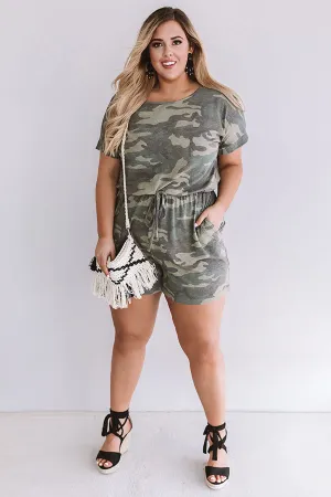 All Caught Up Camo Romper In Green Curves