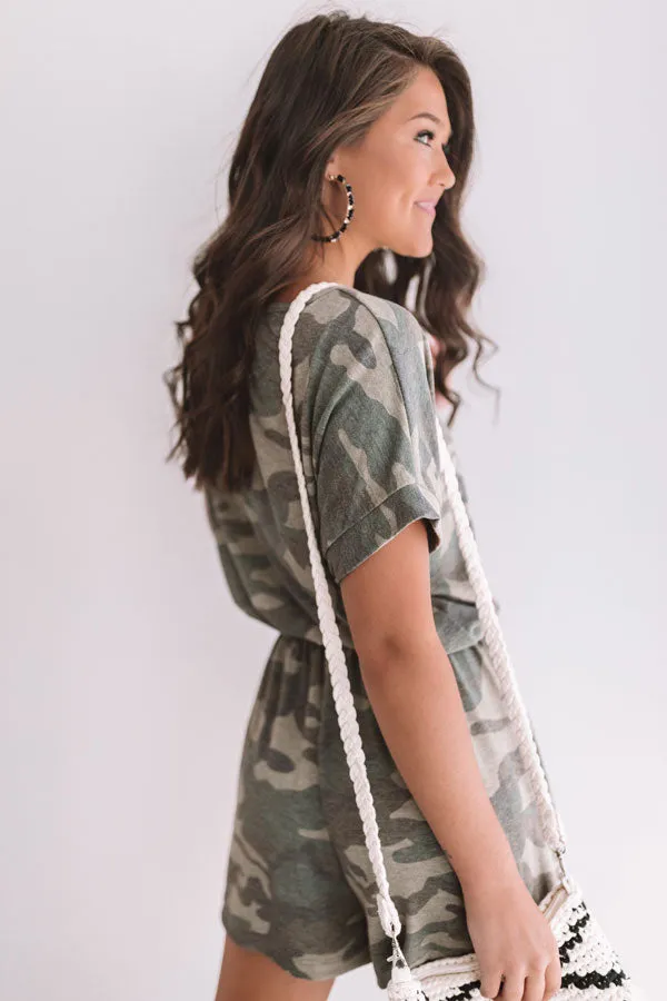 All Caught Up Camo Romper In Green