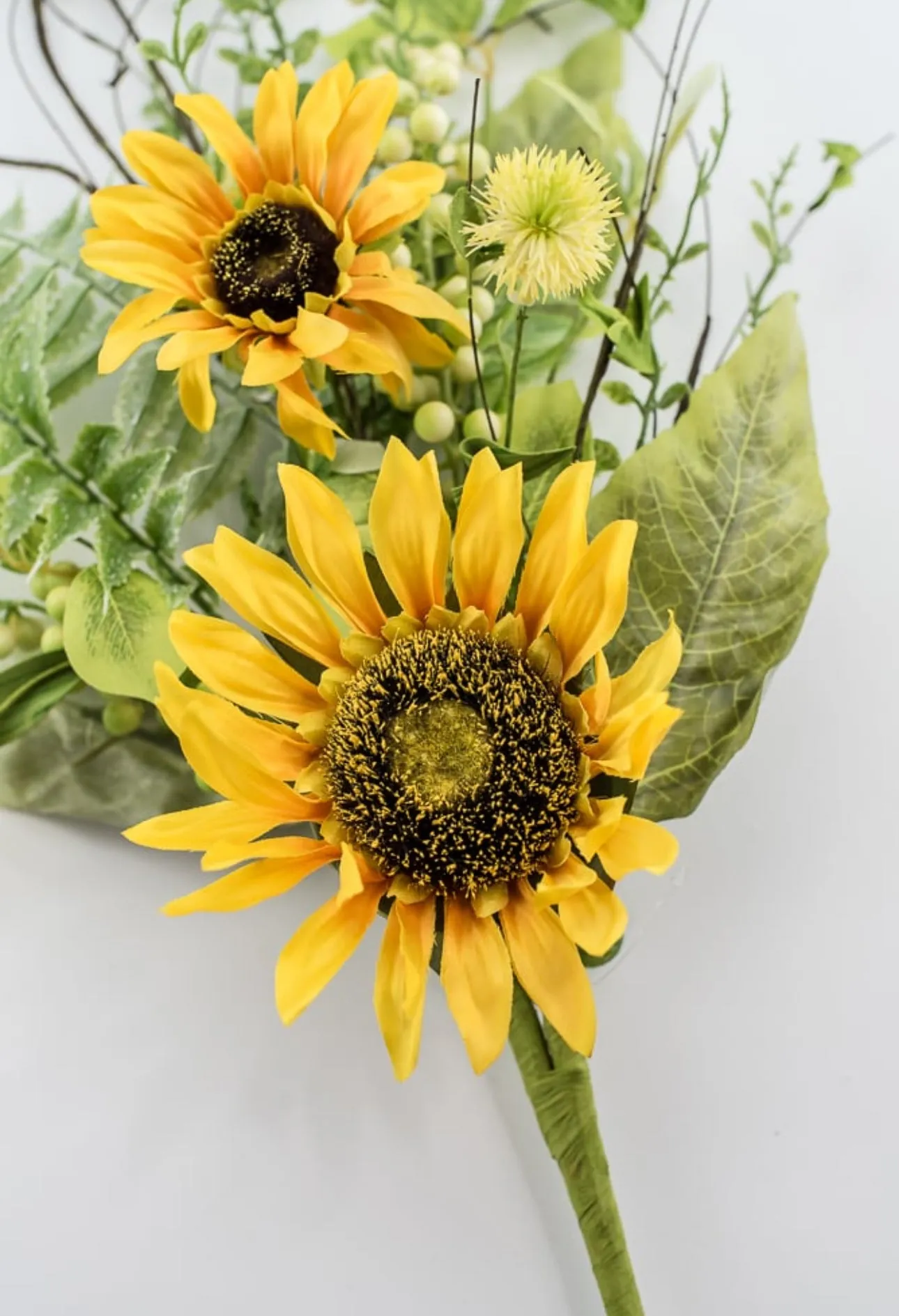 Artificial Sunflower and mixed greenery spray