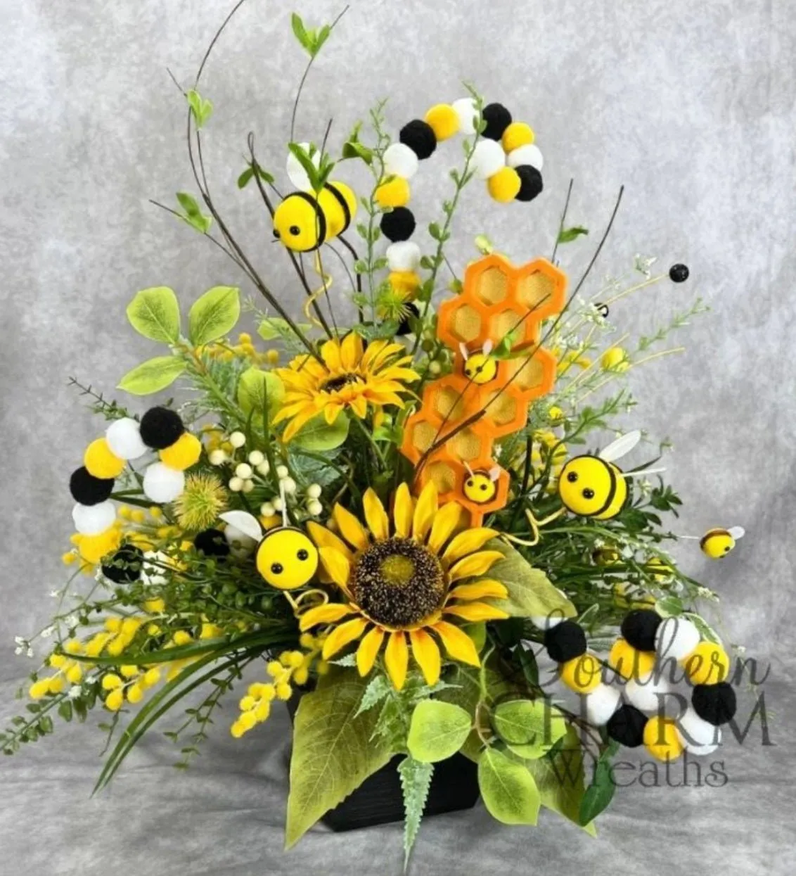 Artificial Sunflower and mixed greenery spray