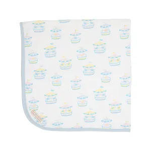 Baby Buggy Blanket - Candy Stripe Carousel with Buckhead Blue