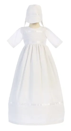 Baby Girls Boys White Pin Tuck Poly Cotton Gown Christening Set 0-18M