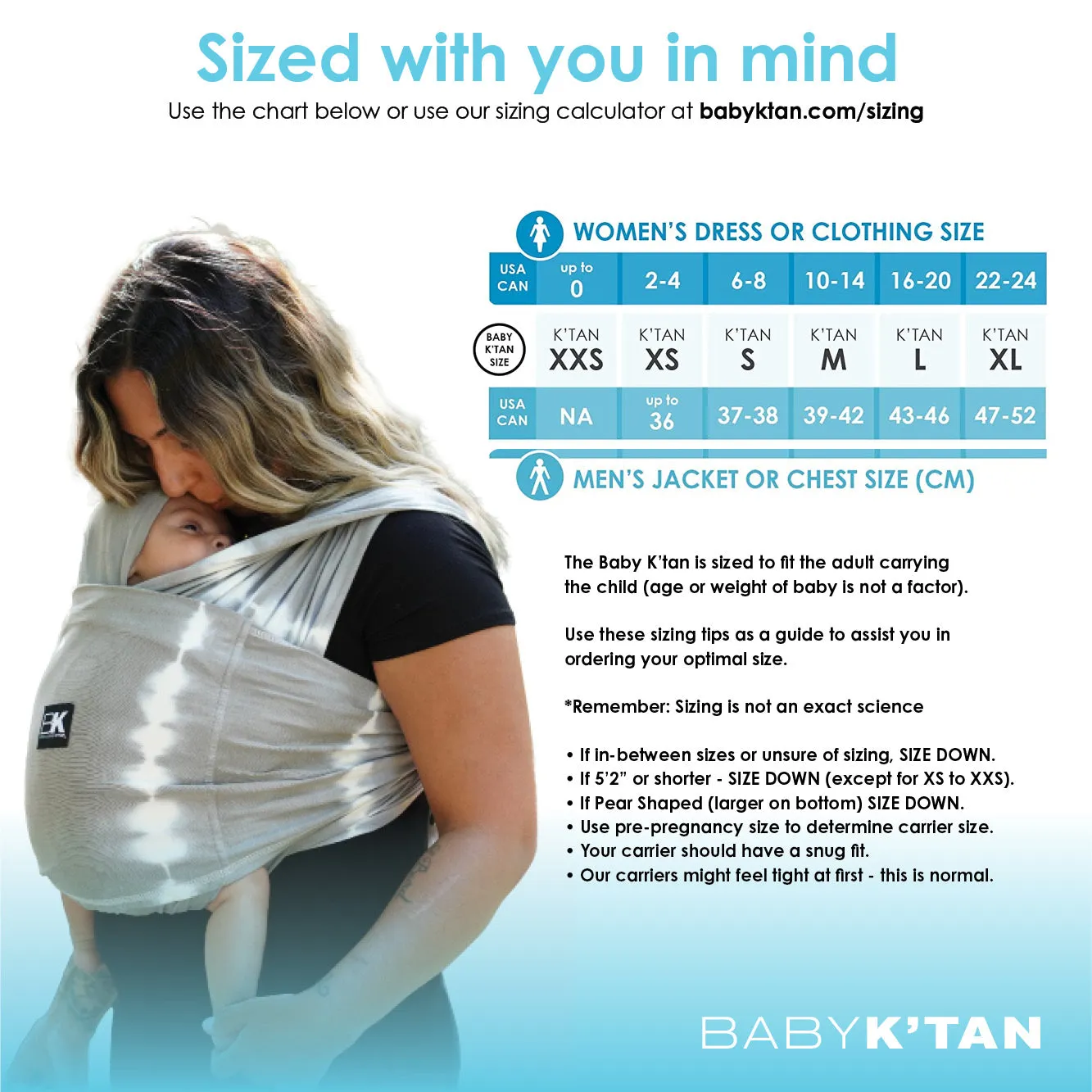 Baby K'tan Active Oasis Baby Carrier - Blue/Turquoise - XS