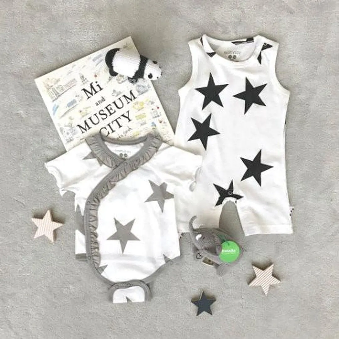 Baby Organic Sleeveless Star Grey Onepiece 嬰兒有機棉無袖連身衣-灰色 (3-6)