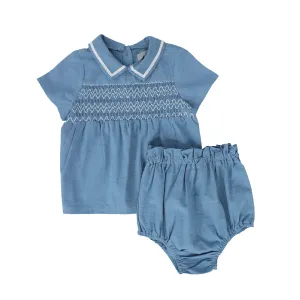 BACE COLLECTION BLUE SMOCKED COLLAR BLOOMER SET [FINAL SALE]