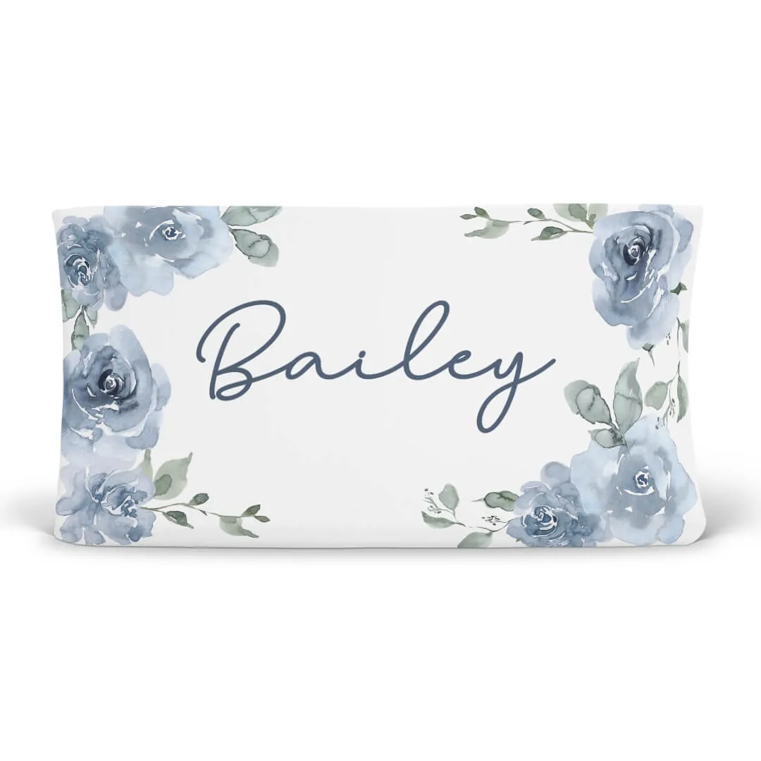 Bailey's Blue Floral Personalized Changing Pad Cover