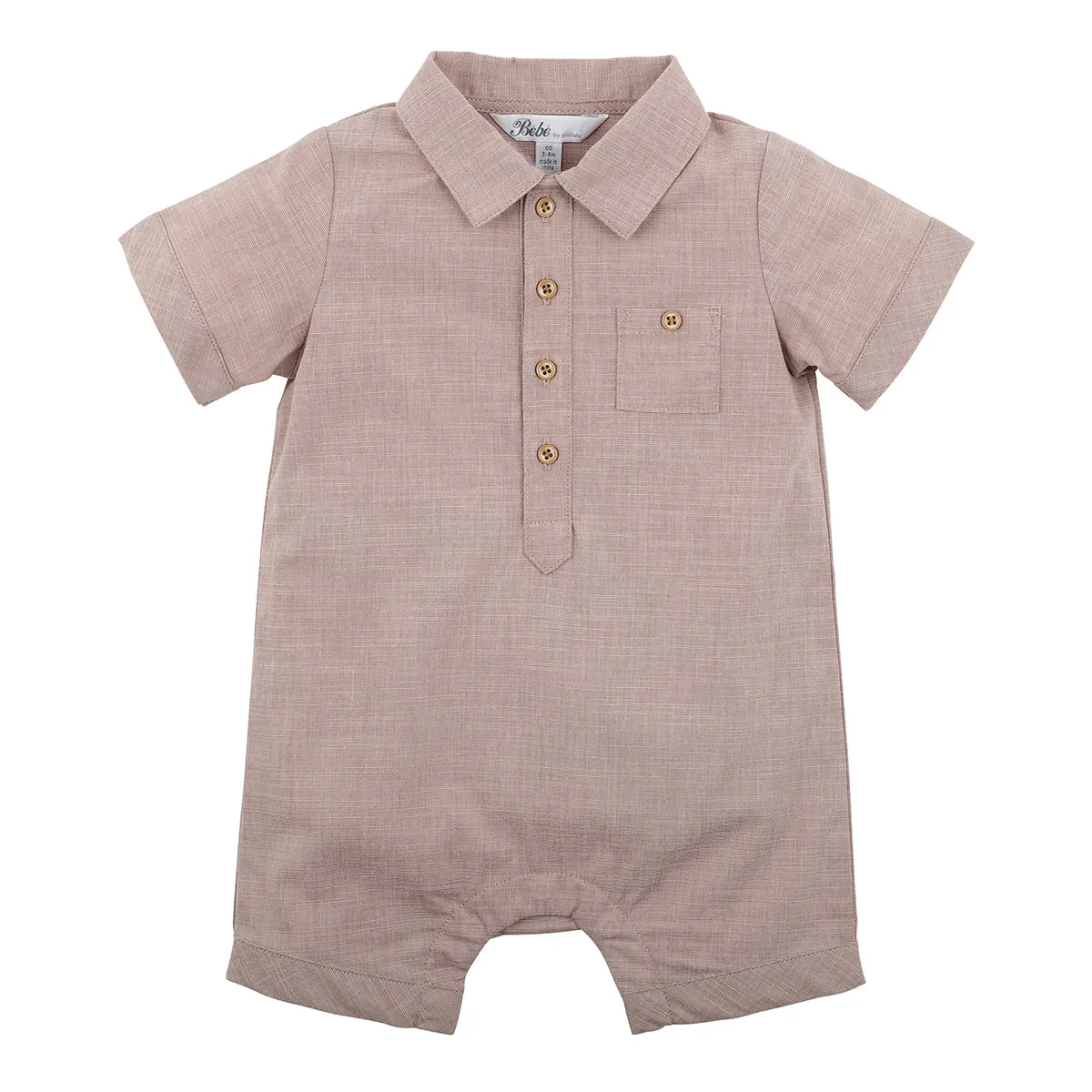 Bebe Edward Polo Romper in Taupe (Size NB-1)