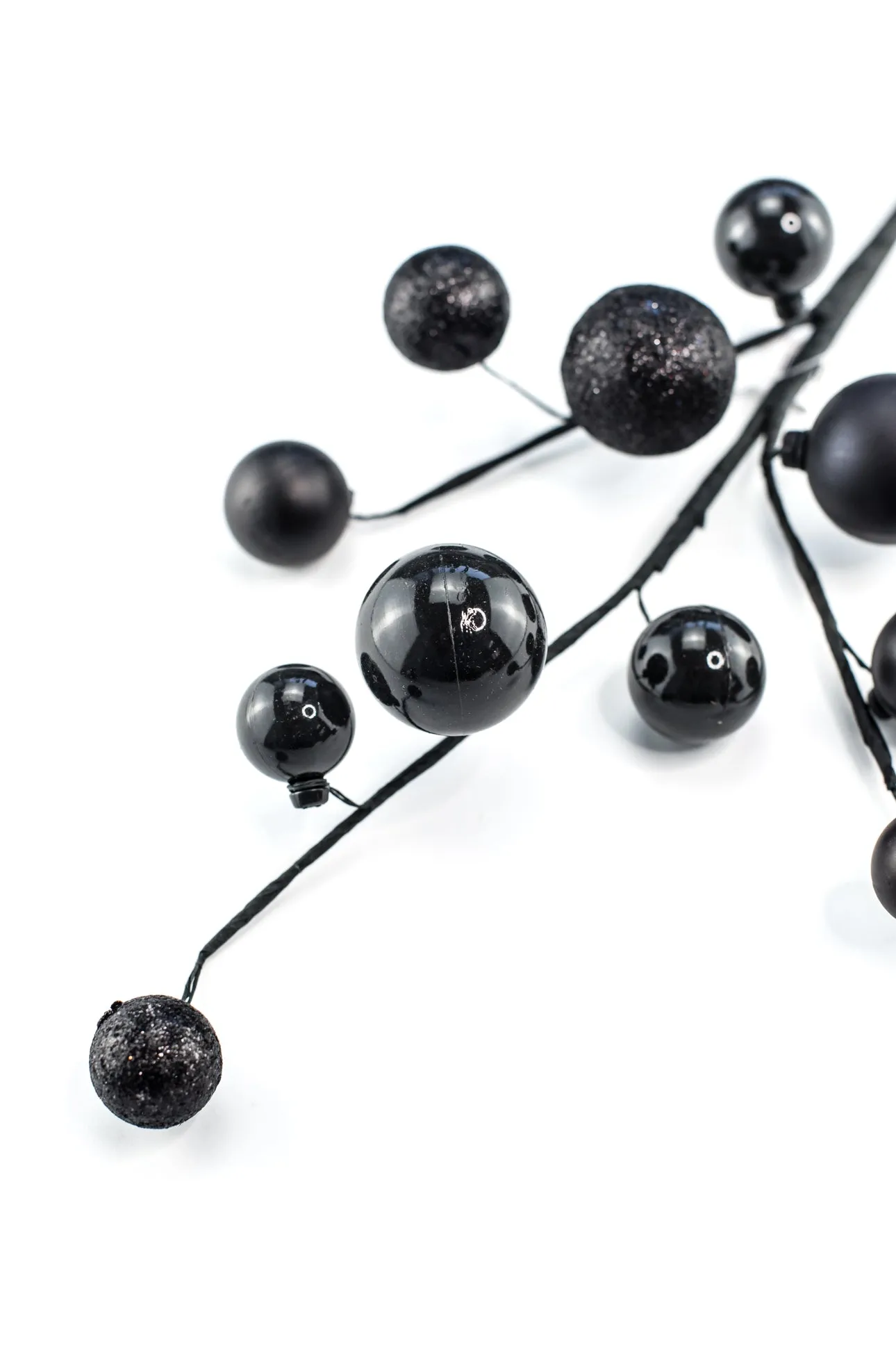 Black wired ball ornament spray