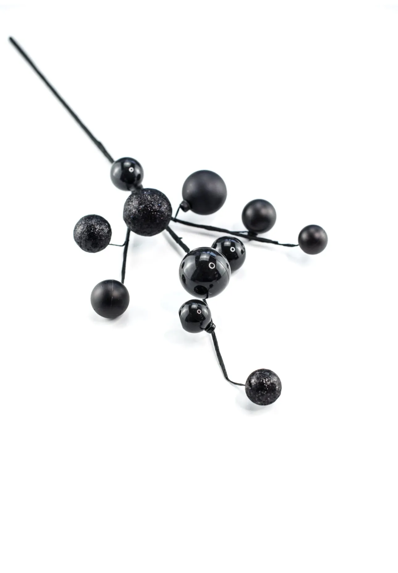 Black wired ball ornament spray