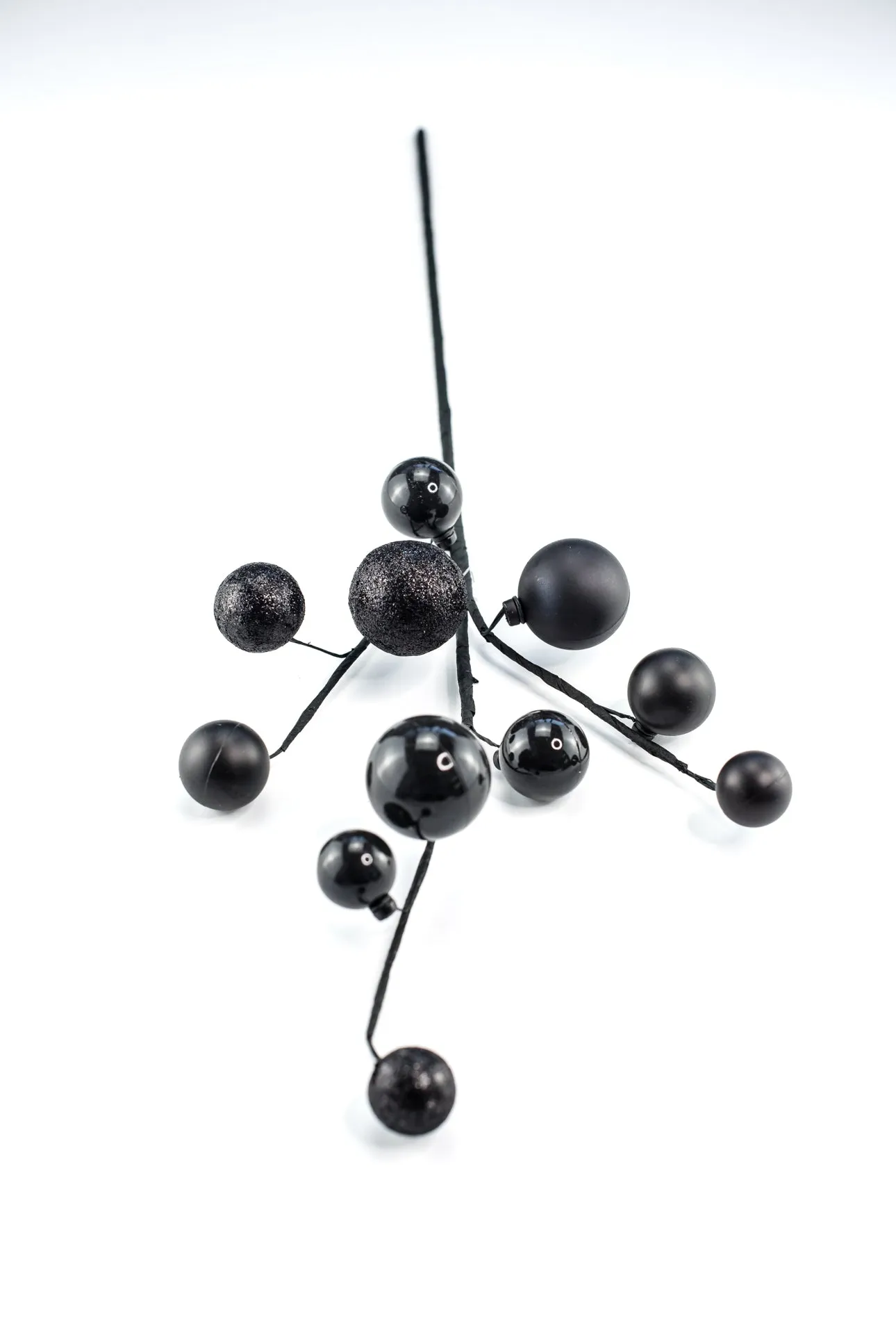 Black wired ball ornament spray