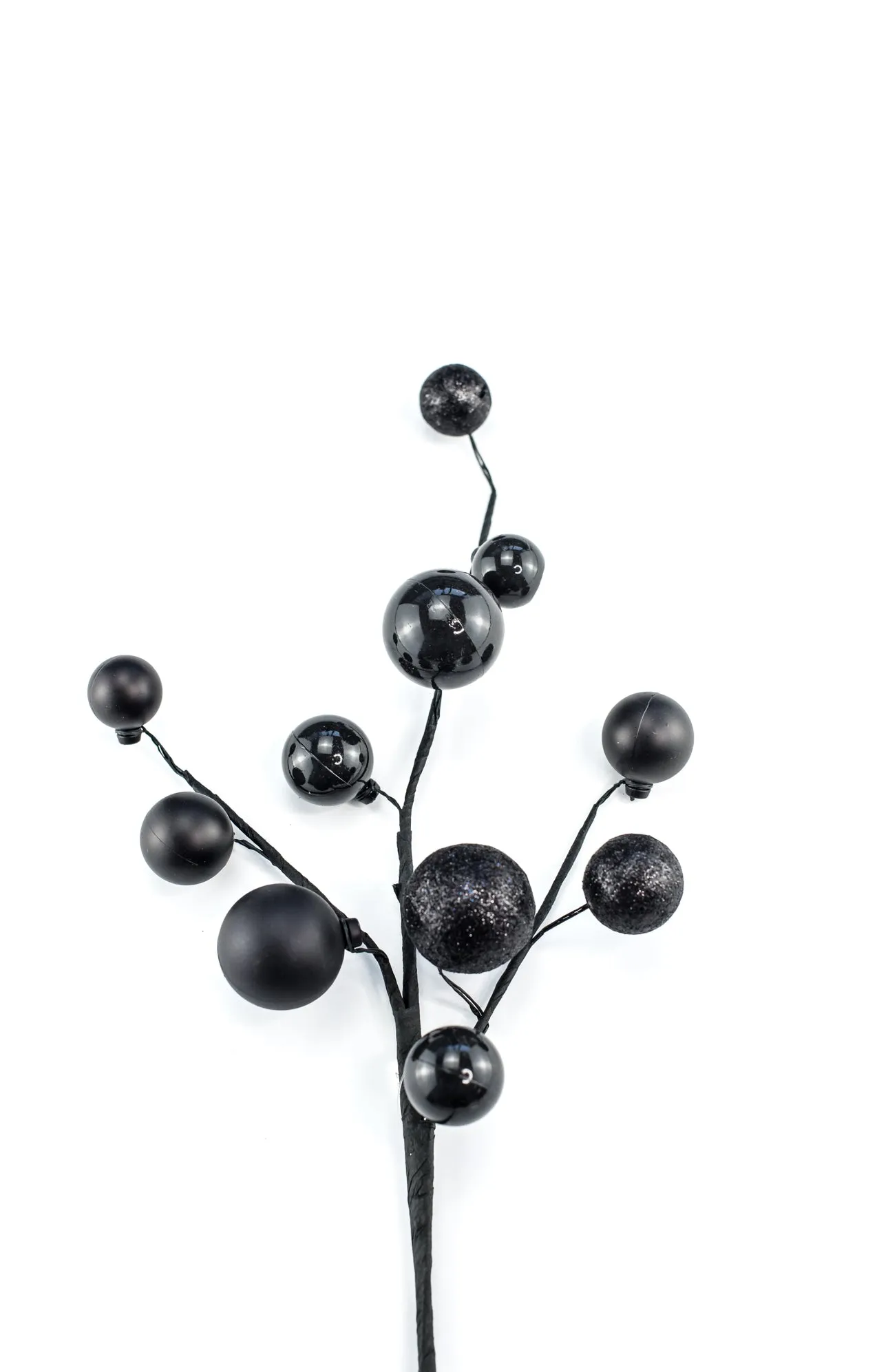 Black wired ball ornament spray