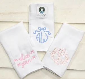 Bow love set of 3 burp cloths