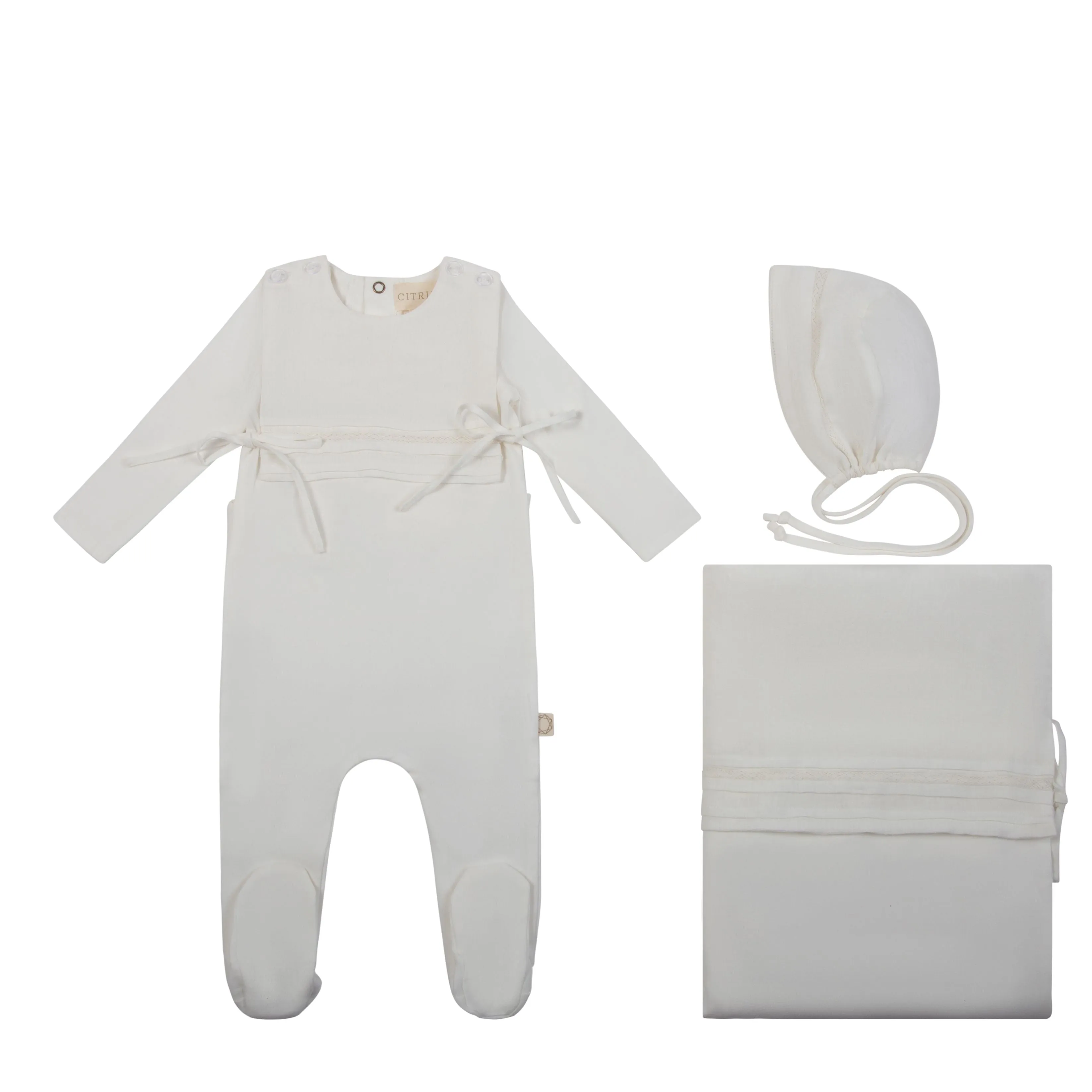 Citrine White Tucked Bib Set