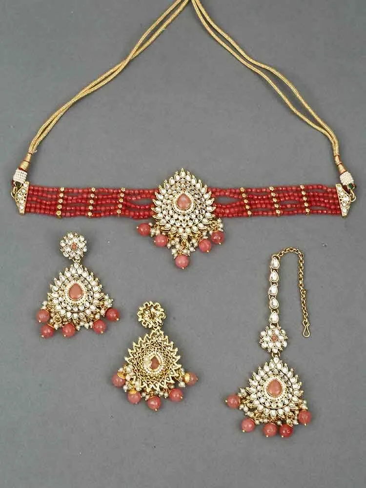 Coral Ragini Choker Necklace Set