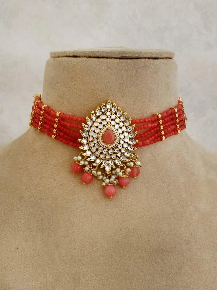 Coral Ragini Choker Necklace Set