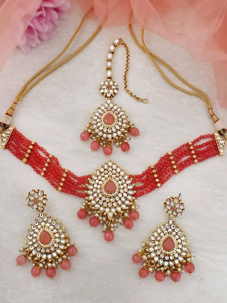 Coral Ragini Choker Necklace Set