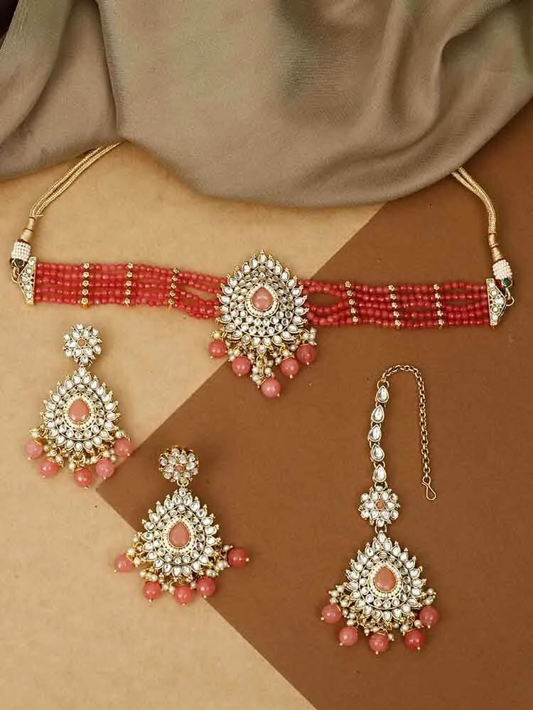 Coral Ragini Choker Necklace Set