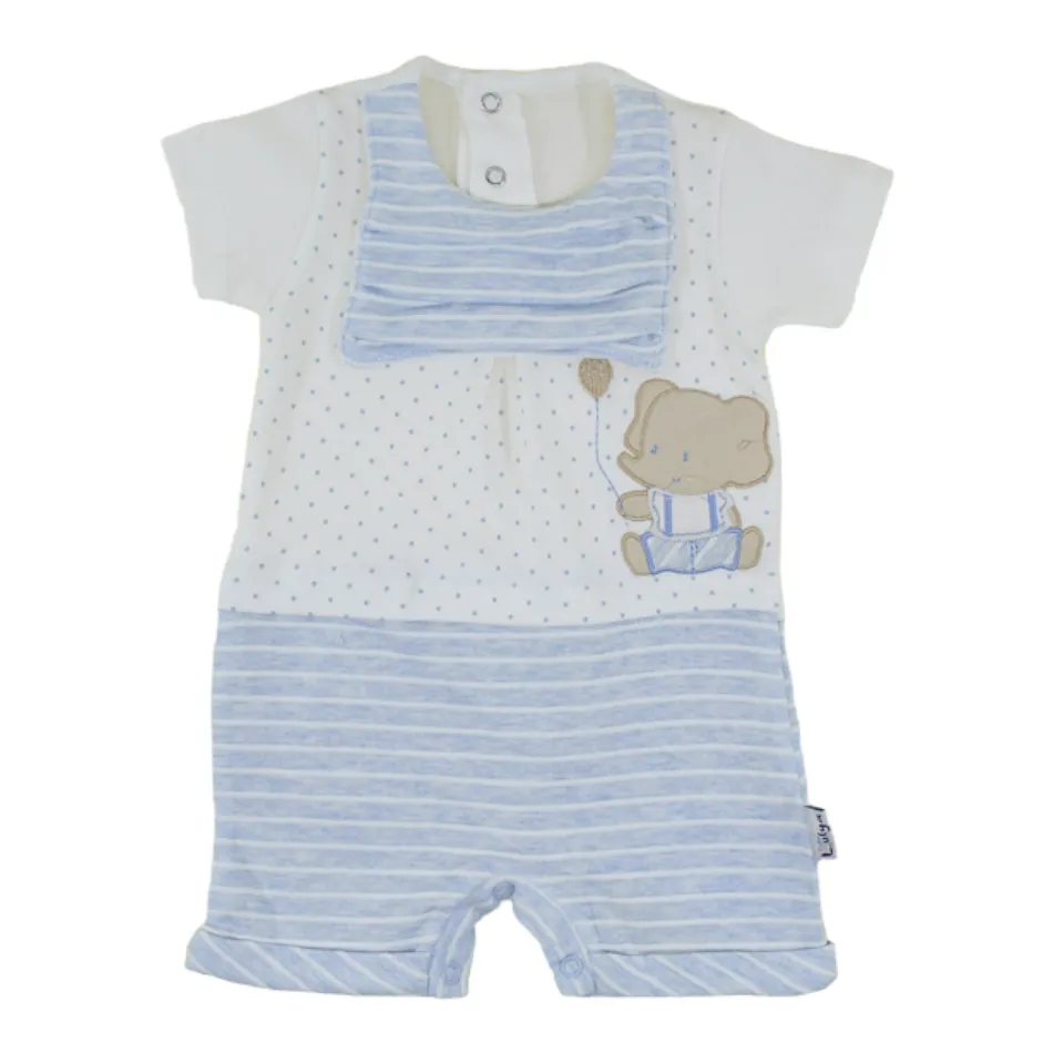 Cotton Romper With Applique Details - Boy Elephant