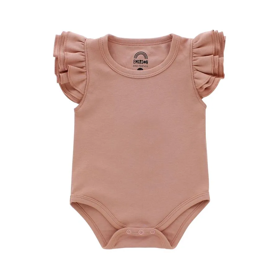 Dusty Rose Flutter Sleeve Baby Onesie