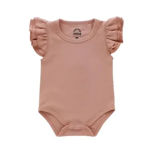 Dusty Rose Flutter Sleeve Baby Onesie