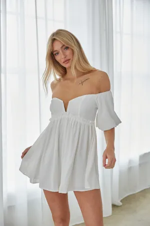 Ellie Off-The-Shoulder Puff Sleeve Notch Neck Romper