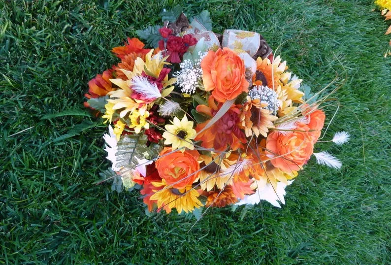 Fall Headstone Spray, Cemetery flowers, Memorial Flowers