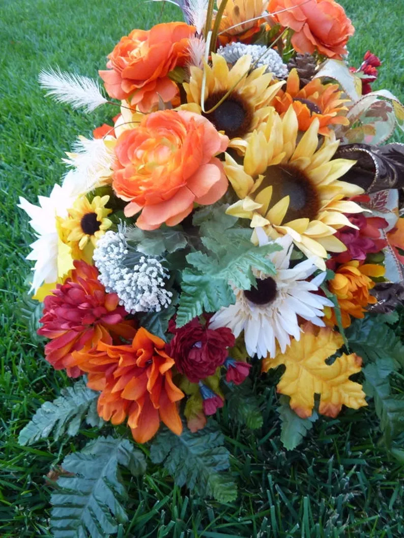 Fall Headstone Spray, Cemetery flowers, Memorial Flowers