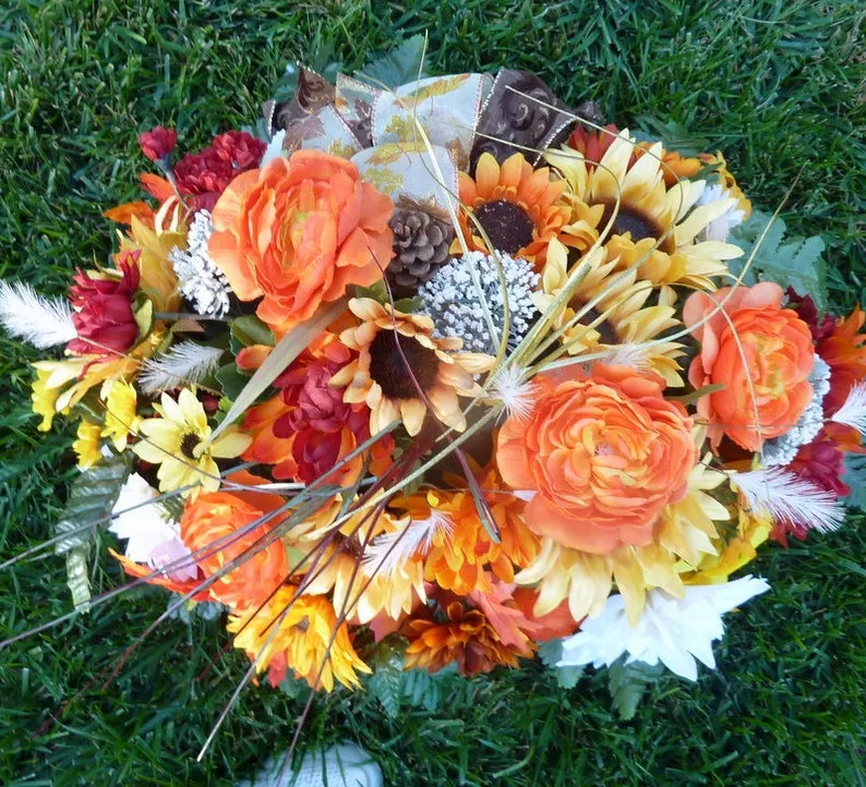 Fall Headstone Spray, Cemetery flowers, Memorial Flowers