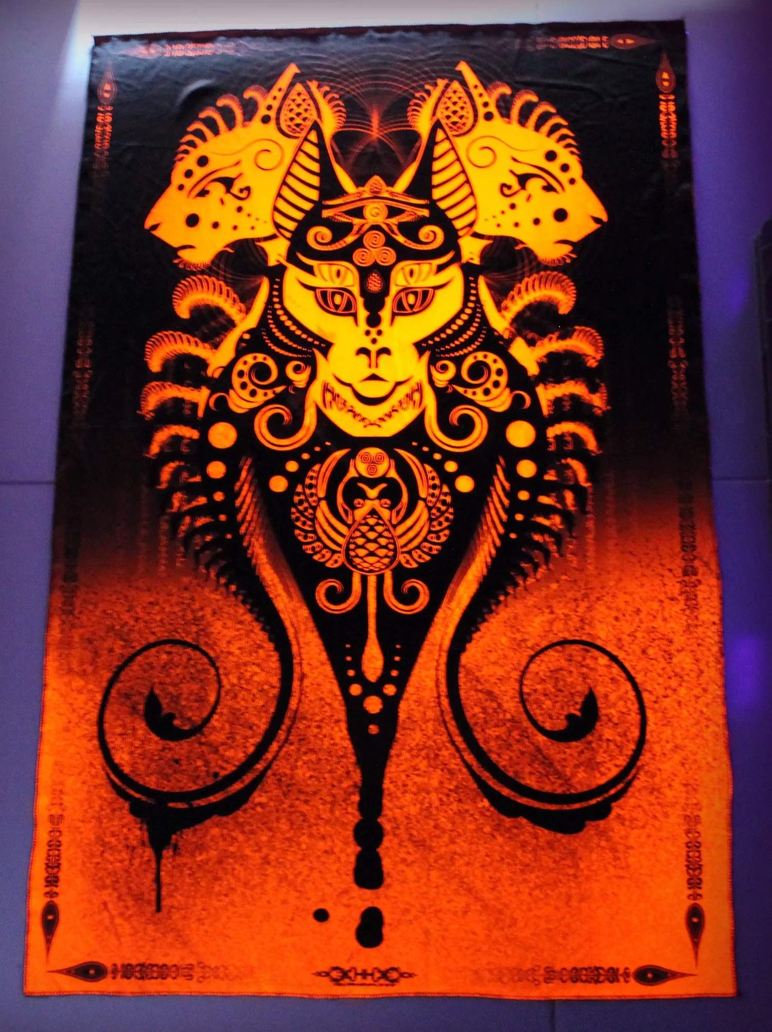 Fluro Neon Lycra Tapestry of "Jewel of Kemet" - (Orange) UV Active!