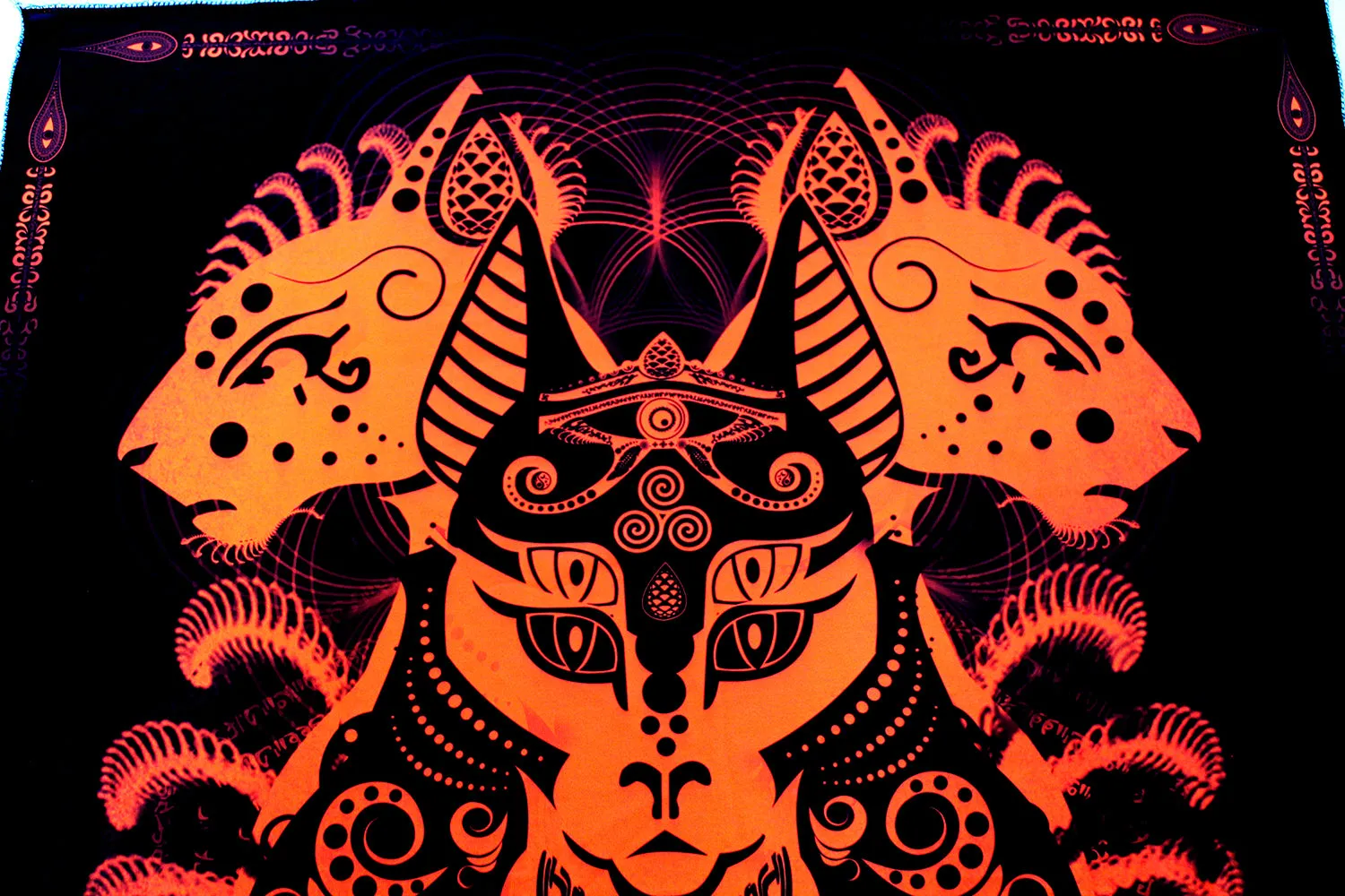 Fluro Neon Lycra Tapestry of "Jewel of Kemet" - (Orange) UV Active!