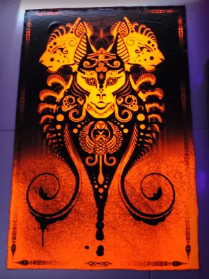 Fluro Neon Lycra Tapestry of "Jewel of Kemet" - (Orange) UV Active!