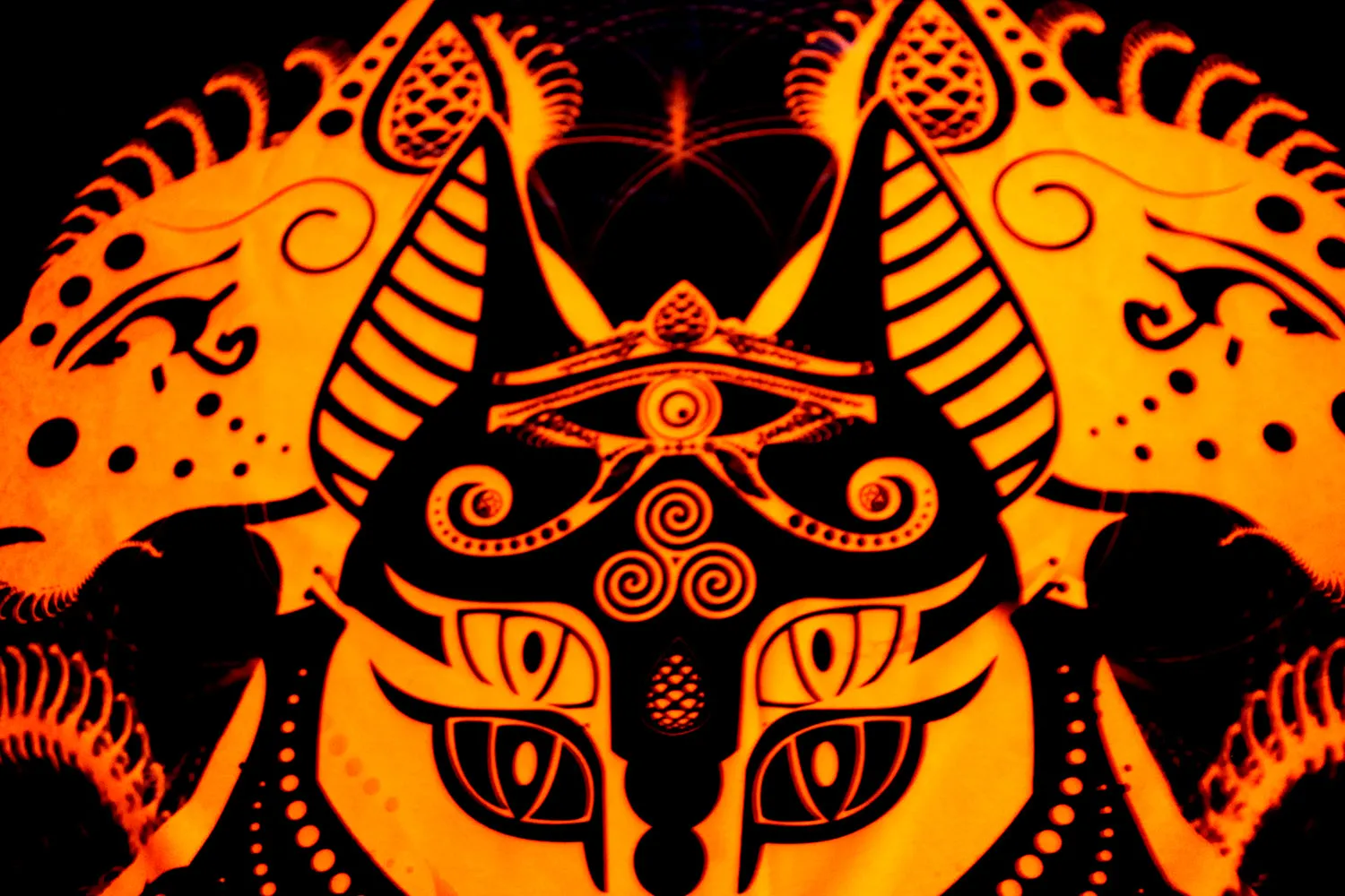 Fluro Neon Lycra Tapestry of "Jewel of Kemet" - (Orange) UV Active!