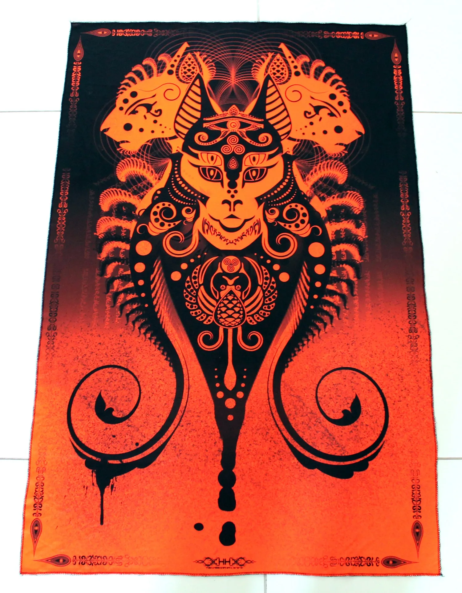 Fluro Neon Lycra Tapestry of "Jewel of Kemet" - (Orange) UV Active!