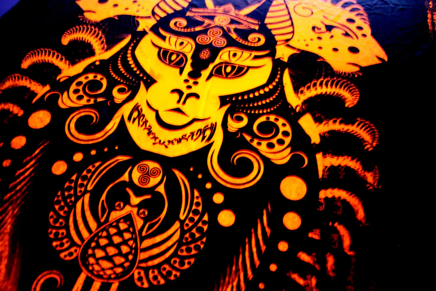 Fluro Neon Lycra Tapestry of "Jewel of Kemet" - (Orange) UV Active!