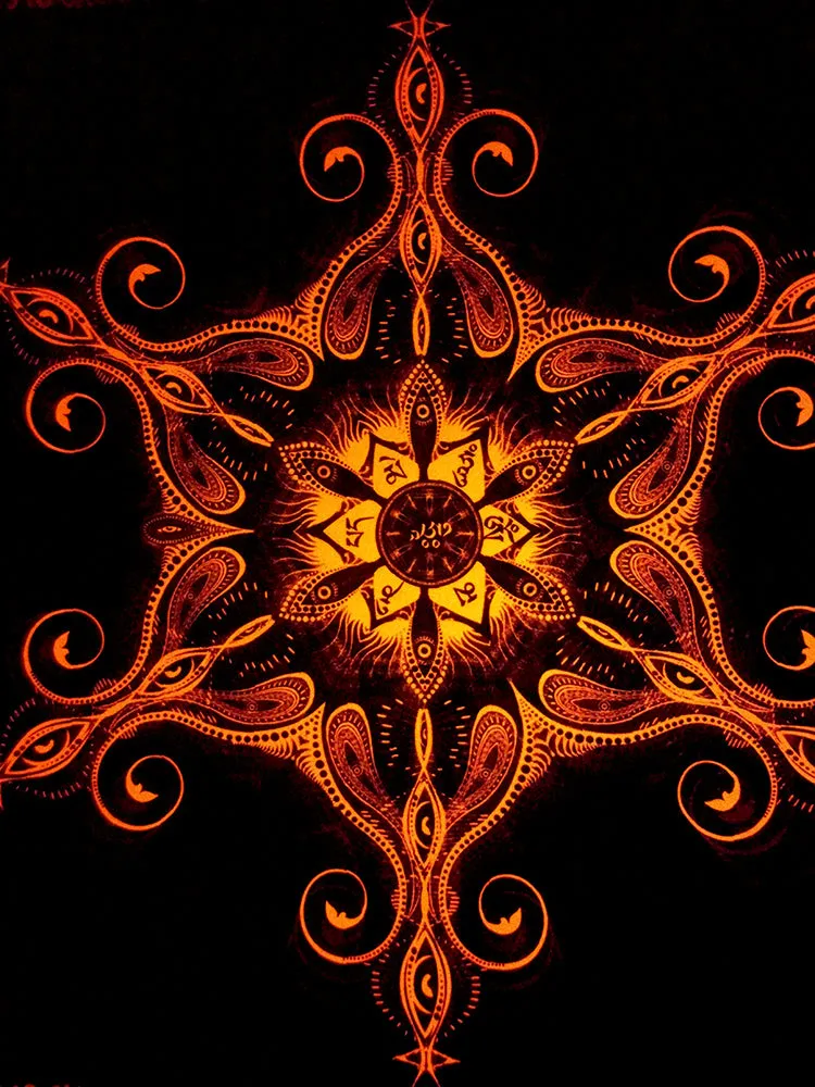 Fluro Neon Lycra Tapestry of "Vajra Mandala" - UV Active - Orange