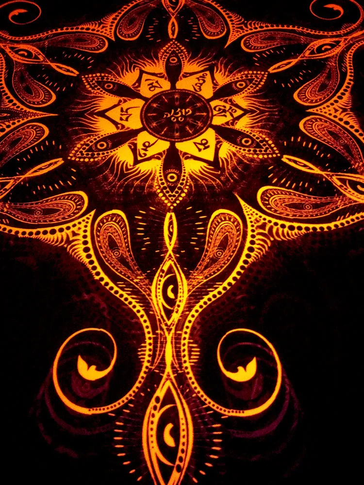 Fluro Neon Lycra Tapestry of "Vajra Mandala" - UV Active - Orange