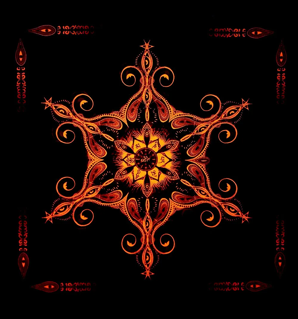 Fluro Neon Lycra Tapestry of "Vajra Mandala" - UV Active - Orange