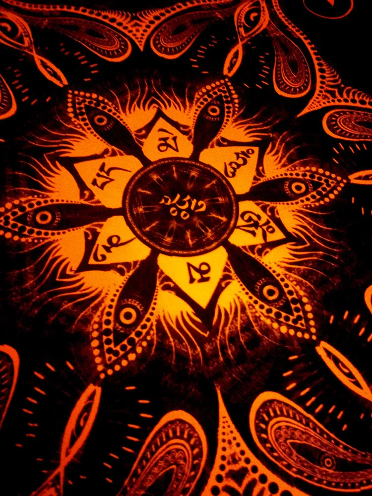 Fluro Neon Lycra Tapestry of "Vajra Mandala" - UV Active - Orange