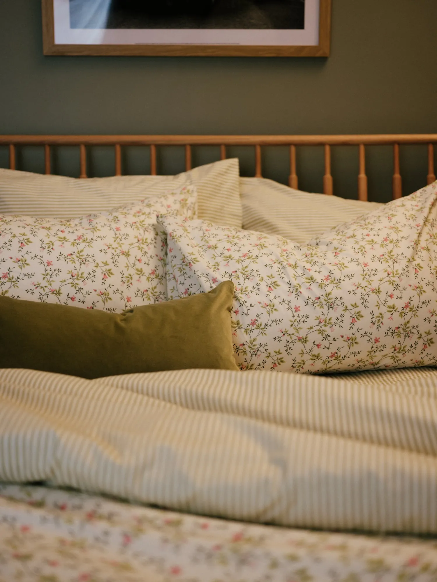 Foxford Green Ticking Pillowcase