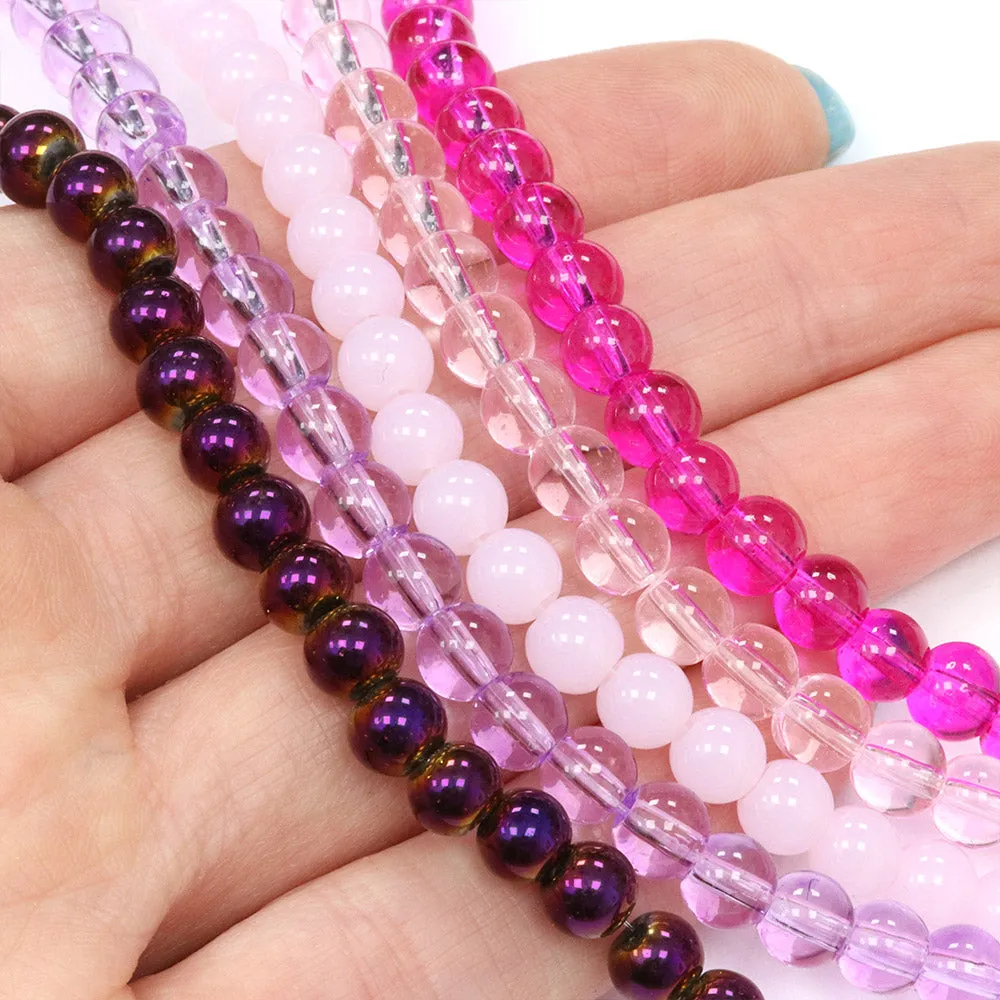 Glass Bead Bundle Pink Round- 5 Strands